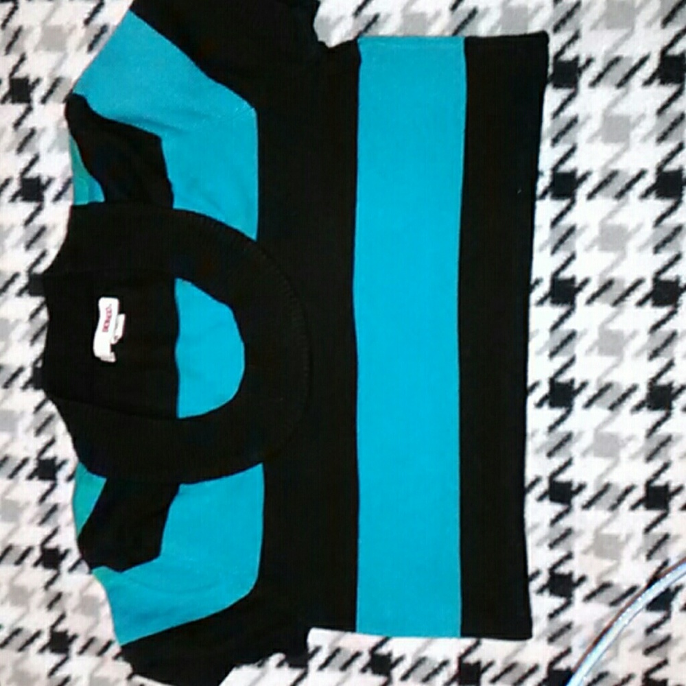Juniors Black and teal stripped shirt